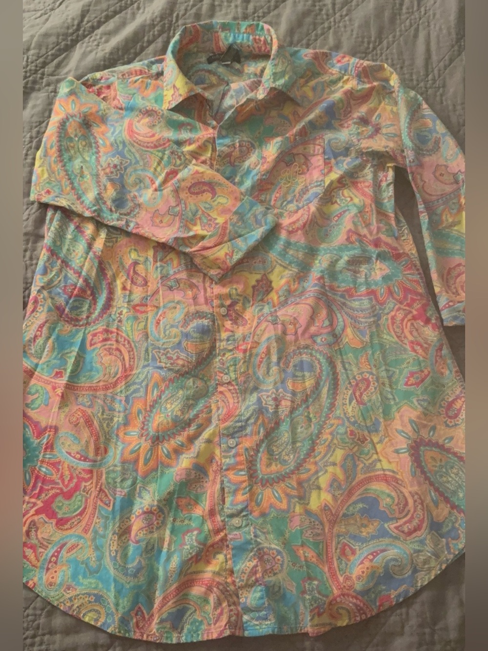 Lauren Ralph Lauren Pastel Paisley Cotton Button Up Shirt XL Pink Yellow